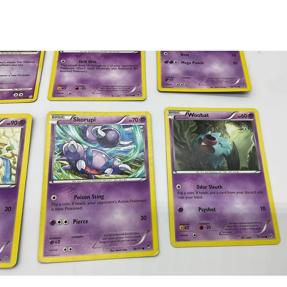 Pokemon Card Lot Psychic Type Zubat Golett Skorupi Woobat Gulpin TCG Bundle